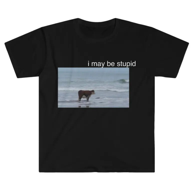 I May Be Stupid Cow on Beach Funny Meme TShirt Hoodie, Sweatshirt | InkThreadWorks.com