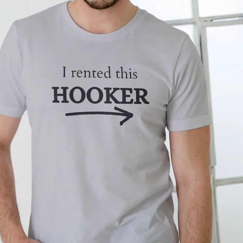 I Rented This Unisex Cotton T-Shirt, Casual Style, Short Sleeve, White, Graphic Design Featuring Text and Arrow