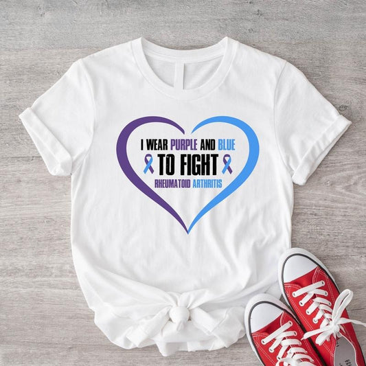 I Wear Purple And Blue To Fight Shirt, Blue Purple Ribbon T-Shirt, Survivor Gift Tee, Rheumatoid Arthritis T-Shirt,...
