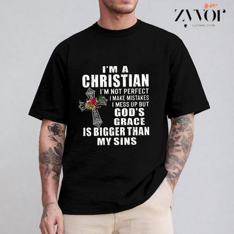 I'm A Christian I'm Not Perfect I Mess Up But God's Grace Is Bigger than My Sins Shirt Crew Neck Short Sleeve T-Shirt...