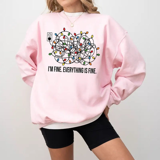 I'm Fine Everything Is Fine Sweatshirt, Tangled Lights Christmas Crewneck Sweatshirt, Funny Christmas Lights Tee Shirt, Xmas Gift 2024