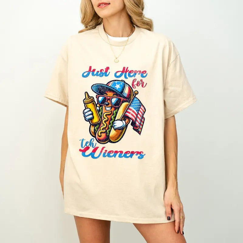 I'm Just Here for The Wieners T-Shirt, Usa Patriotic Tee, 4th of July Party TShirt, Trendy Usa Celebration Shirt, I'm...