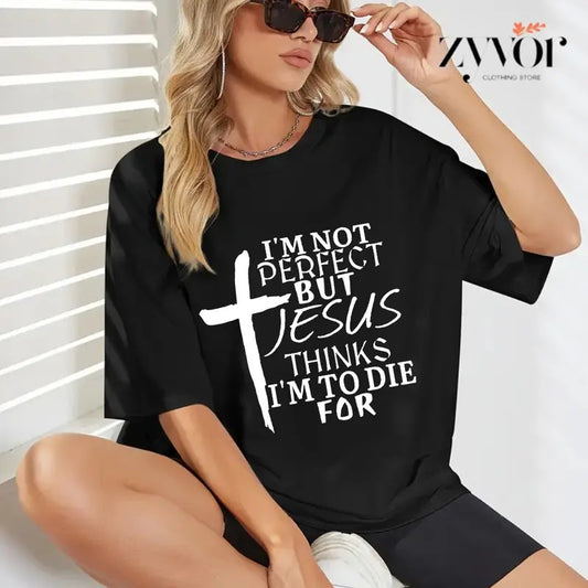 I'm Not Perfect But Jesus Thinks I'm to Tee Pure Cotton Casual Style Crew Neck Short Sleeve T-Shirt Tops Trendy for...