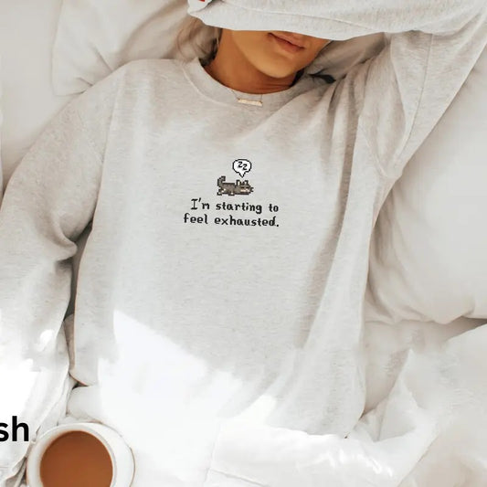 I'm Starting To Feel Exhausted Stardew Valley Sweatshirt, Sleepy Cat Sweater, Gamer Gift, Pelican Town Cozy Casual Collar...