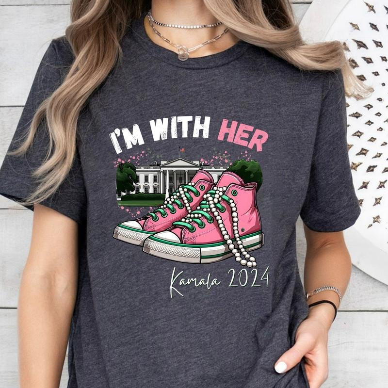 I'm With Her Kamala Tshirt Design Pink Sneakers & Pearls Kamala 2024 T-shirt Design Hoodie, Sweatshirt | InkThreadWorks.com