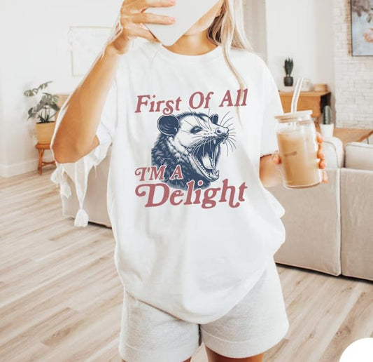 I'm a Delight T-Shirt, First of All, Vintage Possum Tshirtstyle{n002}2 Hoodie, Sweatshirt | InkThreadWorks.com
