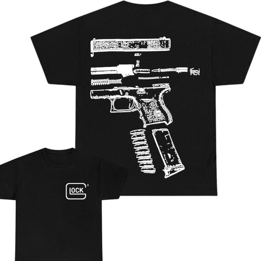 IN GLOCK WE TRUST Double Sided Tee, Vintage Tee, Womenswear &Menswear Top , GIft For Men,Full color,Design Black- White...