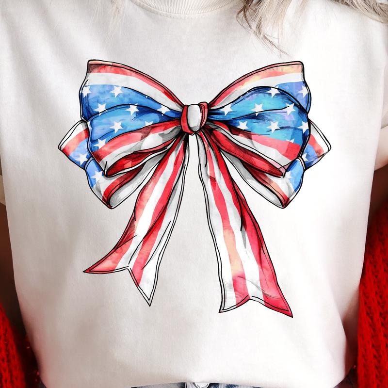 IVORY 4th of July Bow Comfort Colors Tee Hoodie, Sweatshirt | InkThreadWorks.com