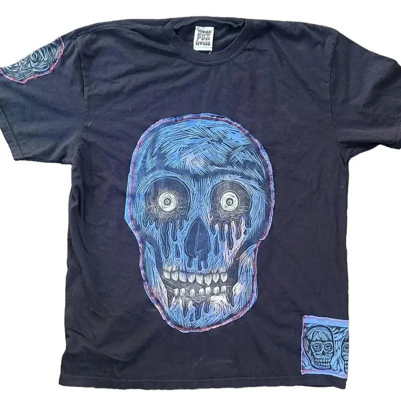 Ice Blue Skull  Hand printed Limited Edition T Shirt Cotton Menswear graphic tees