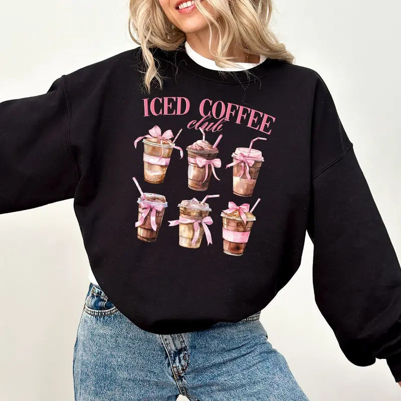 Iced Coffee Club Sweatshirt, Iced Coffee Sweatshirt, Coffee Sweatshirt, Summertime Tee, Coffee Lover Shirt, Coffee Lover...
