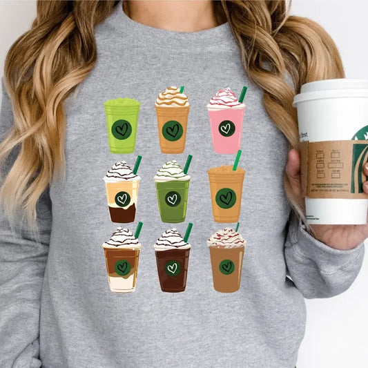 Iced Coffee Sweatshirt, Coffee Lover Hoodie, Trendy Coffee latte Sweater, Unisex Coffee Cups Long Sleeve, Iced Coffee...