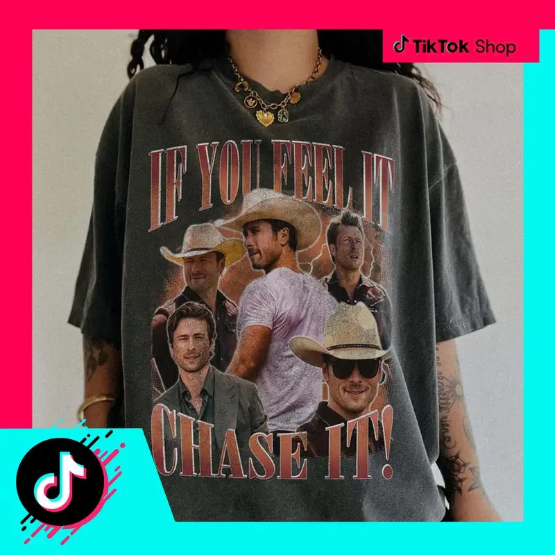 If You Feel It, Chase It Ver 3 Gildan, Glen Powell Unisex Softstyle - Tyler Owens Twisters, Twisters Movie Shirt , Movie Character, Vintage Shirt - Gift For Woman And Man Unisex T-Shirt Fabric Menswear