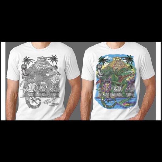 Iguana pirámide changing colors Cotton White Menswear Tshirt Top Casual Crewneck Hoodie, Sweatshirt | InkThreadWorks.com
