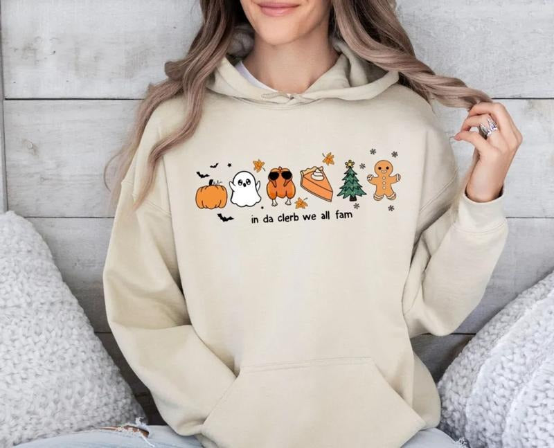 In Da Clerb We All Fam Shirt, Christmas Thanksgiving Sweatshirt, Funny Turkey, Gingerbread, Pumpkin, Xmas Tree Hoodie,...
