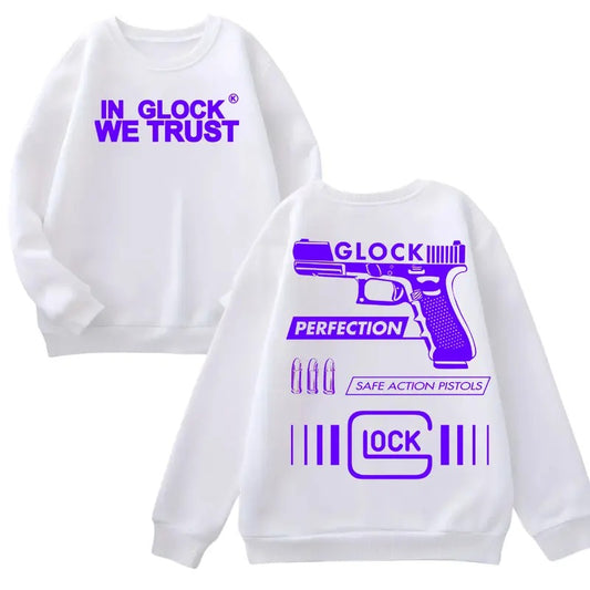 In Glock We Trust Sweatshirt - Classic Fit Menswear Sweatshirt for Casual Party Wear, Double-Sided Printed ,Full Color, Glock Sweater , For her , for him, Long Sleeve