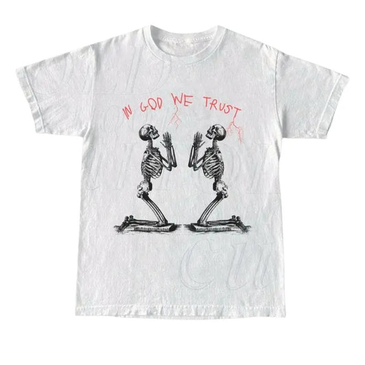In God We Trust Skeleton Vintage 90s Graphic Style T-Shirt, Retro Skull Oversize Shirt, Y2k Christian Tee, Dark Art Shirt, Gothic Clothing, Graphic Tees, vintage 90s graphic tees, gift for him, gift for her Top Womenswear Streetwear Crewneck