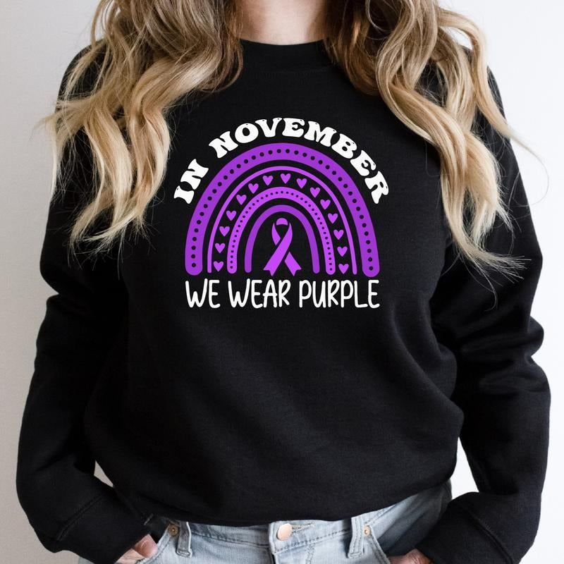In November We Wear Purple Sweatshirt, Prematurity Awareness Hoodie, Preemie Warrior Mom Sweater, Purple Ribbon Rainbow...