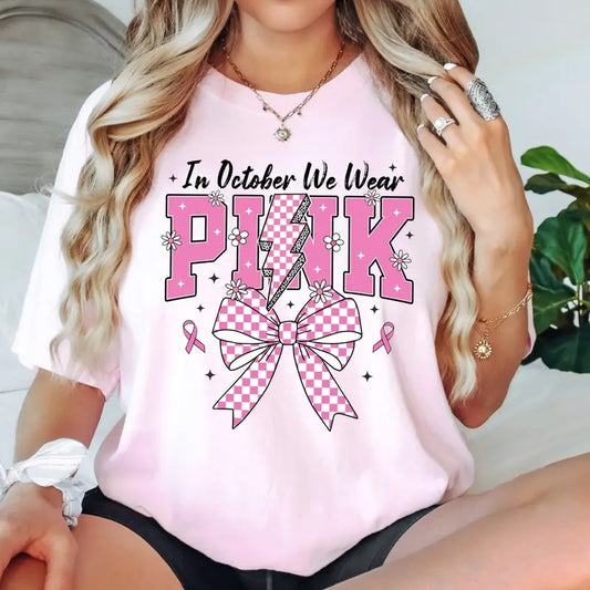 In October We Wear Pink Unisex Tshirt Hoodie, Sweatshirt | InkThreadWorks.com
