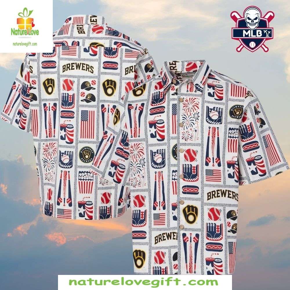 MLB Hawaiian Shirt Brewers Patriotic Icons Independence Day Baseball Apparel