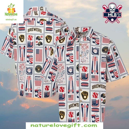 MLB Hawaiian Shirt Brewers Patriotic Icons Independence Day Baseball Apparel