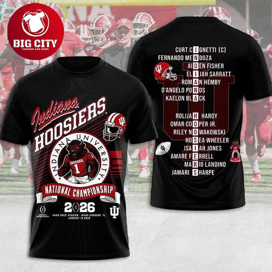 Indiana Hoosier Football 2026 National Championship Two Sided Shirt