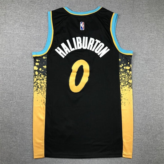 Indiana Pacers #0 Tyrese Haliburton Pacers 0 City Black Blue s-xxl Style 1