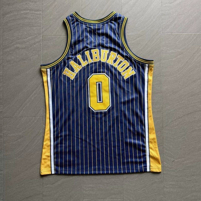 Indiana Pacers #0 Tyrese Haliburton mitchell＆ness Pacers 0 # Blue Embroidered Jersey Style 1