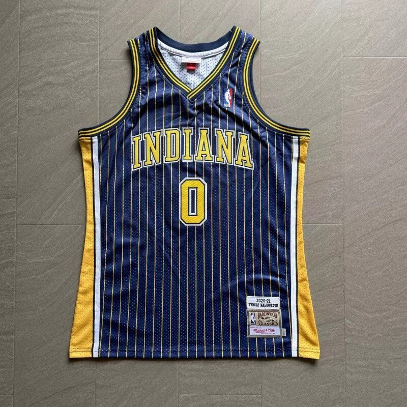 Indiana Pacers #0 Tyrese Haliburton mitchell＆ness Pacers 0 # Blue Embroidered Jersey Style 2