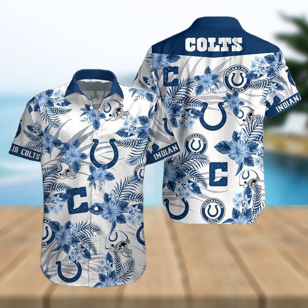 Indianapolis Colts Hawaiian Shirt with Hibiscus Flowers Design 619359