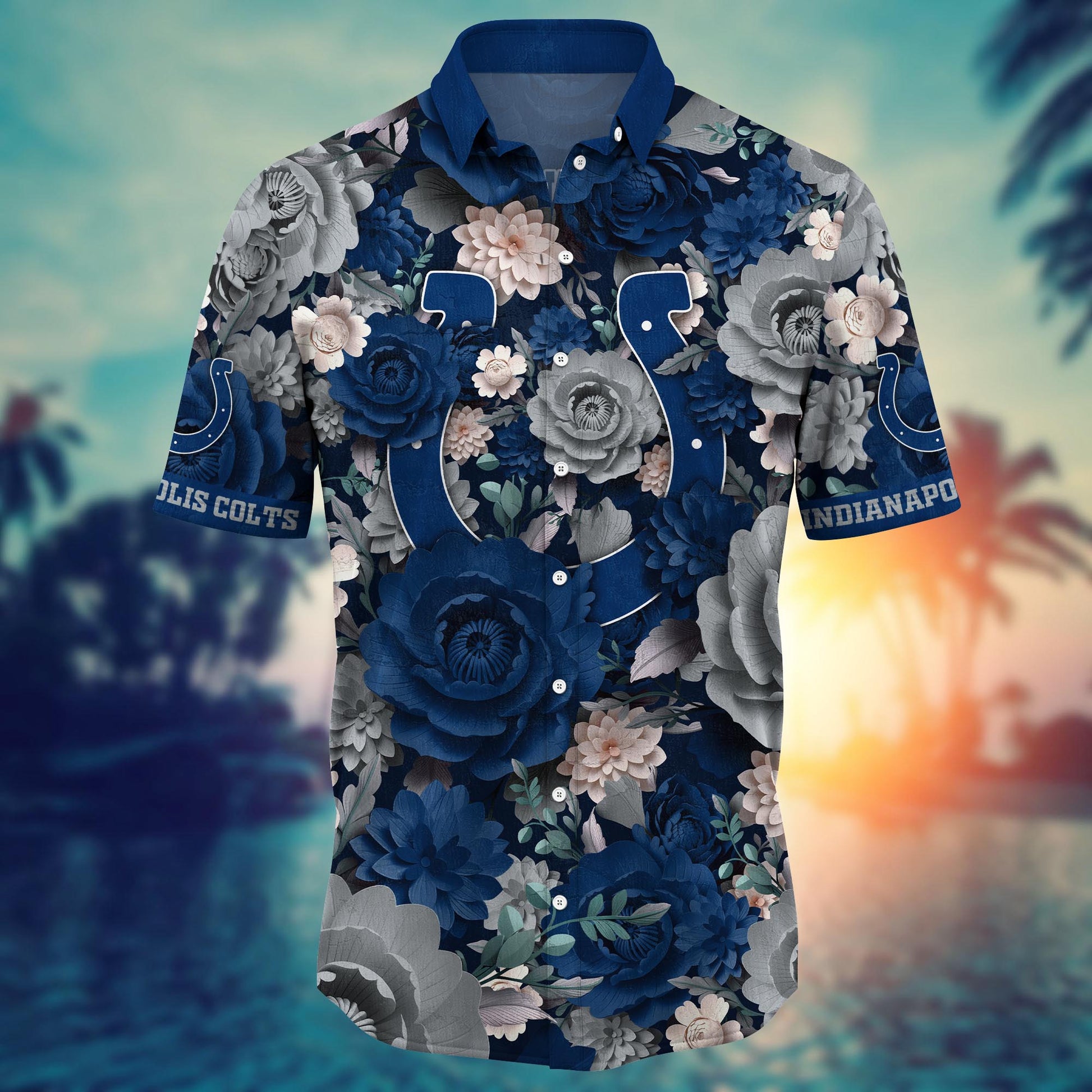 Indianapolis Colts Hawaiian Shirt Midnight Wave Design 472388