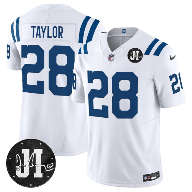 Indianapolis Colts #28 Jonathan Taylor White 2025 F.U.S.E. Jim Irsay Patch Vapor