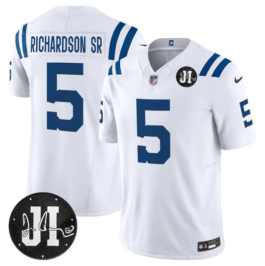 Indianapolis Colts #5 Anthony Richardson White 2025 F.U.S.E. Jim Irsay Patch Vapor