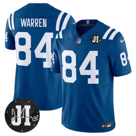 Indianapolis Colts #84 Tyler Warren Blue 2025 F.U.S.E. Jim Irsay Patch Vapor Limited
