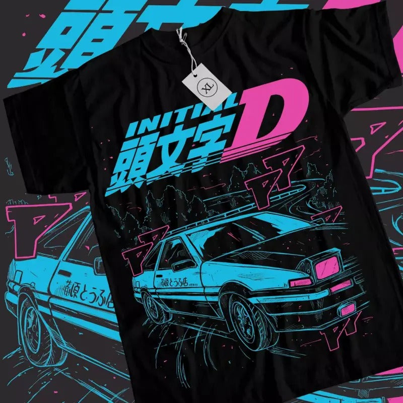 Initial D Itsuki Fujiwara Anime T-Shirt & Sweatshirt, Car Movie Unisex Black Graphic Tee, Anime Manga Lover Gifts Ball Cotton Dragon Menswear