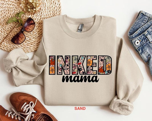 Inked Mama Shirt, Happy Mothers Day Shirt, Mama with Tattoo Shirt Best Price Hoodie, Sweatshirt | InkThreadWorks.com