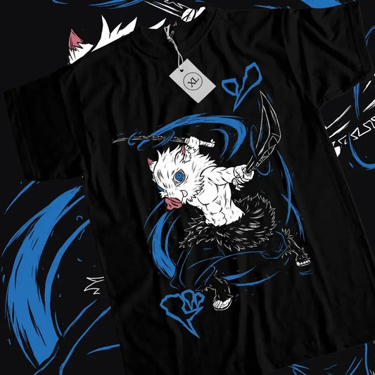 Inosuke T-Shirt S-4XL Kimetsu no Yaiba Demon Slayer Anime Girl Black Shirt Tshirt S-4XL