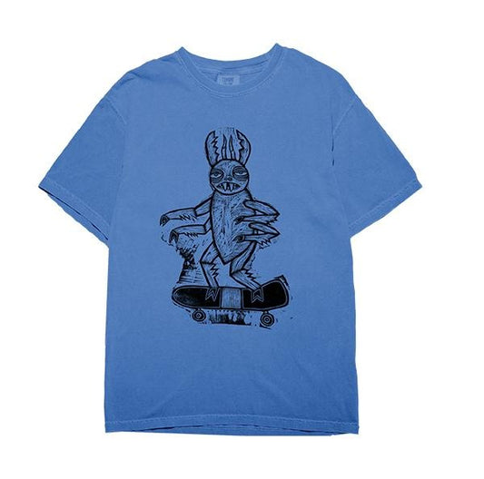 Insectoid Skater Woodblock Hand-Printed T-Shirt Cotton Menswear Top Graphics