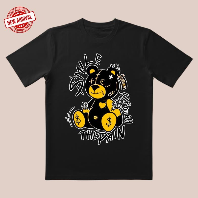 'Smile Through Pain' Tee |   Black Bear Symbol & Yellow-White Clash |   Trendy Motivational Wear for Daily/Date/Inspiration