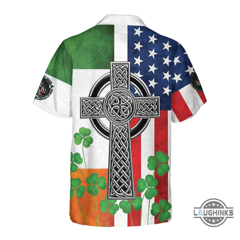 Irish American Hawaiian Shirt St. Patricks Day Shirt Cool St Patricks Day Gift Aloha Summer Beach Button Up Shirts And Shorts