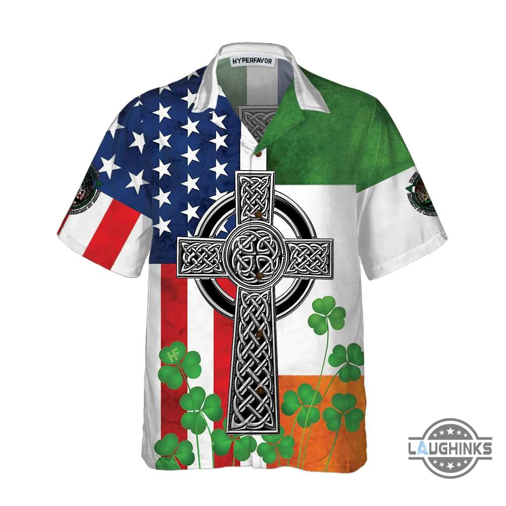 Irish American Hawaiian Shirt St. Patricks Day Shirt Cool St Patricks Day Gift Aloha Summer Beach Button Up Shirts And Shorts