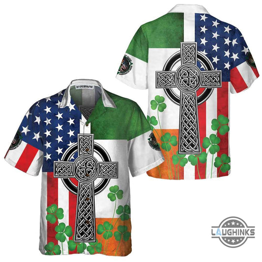 Irish American Hawaiian Shirt St. Patricks Day Shirt Cool St Patricks Day Gift Aloha Summer Beach Button Up Shirts And Shorts