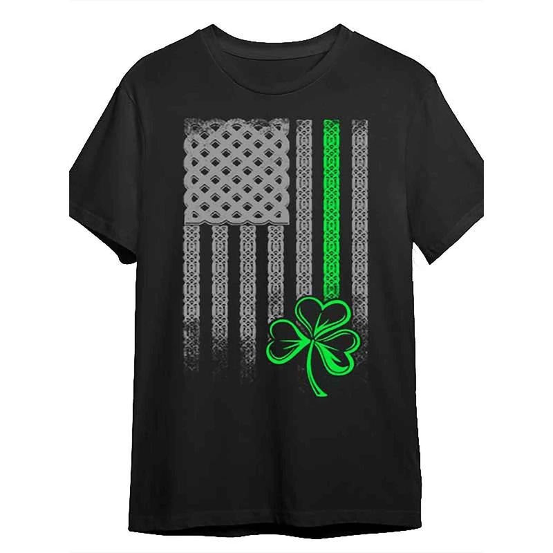 [Irish Green Line Print Tee] Irish Green Line Print Limited Edition Men's Cotton Crew Neck T-Shirt - 100% Cotton, Medium...