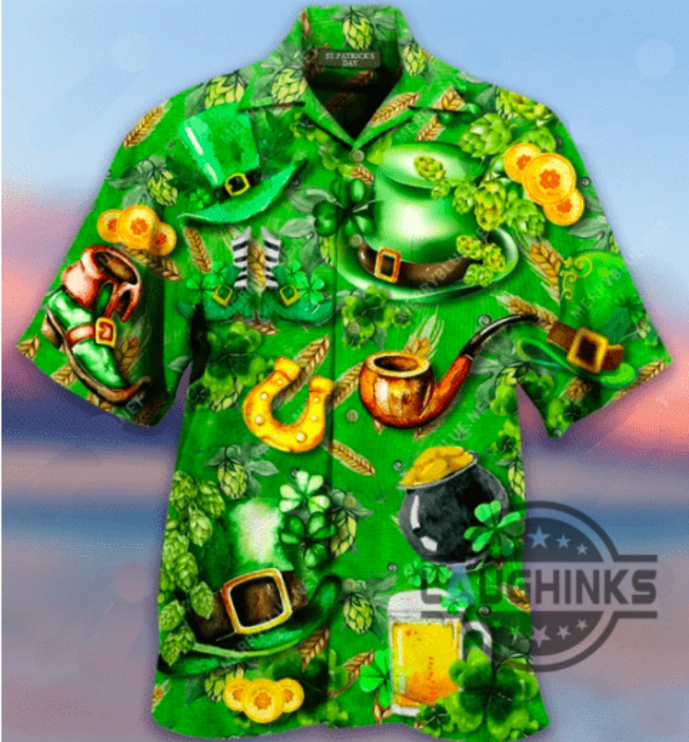 Irish Hat Saint Patricks Day Green Hawaiian Shirt Aloha S Aloha Summer Beach Button Up Shirts And Shorts NEW