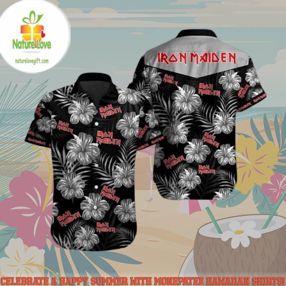 Iron Maiden Hawaiian Shirt Beach Short Monochrome Hibiscus Summer