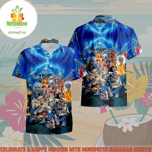 Iron Maiden Hawaiian Shirt Beach Shorts with Multiple Eddies