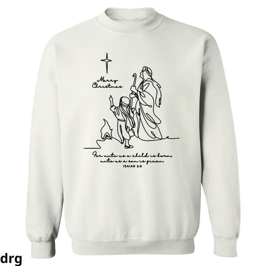 Isaiah 9:6 Christmas Sweatshirt, Minimalist Nativity Line Art Design, Hoodie Religious Holiday Apparel with Bible Verse...