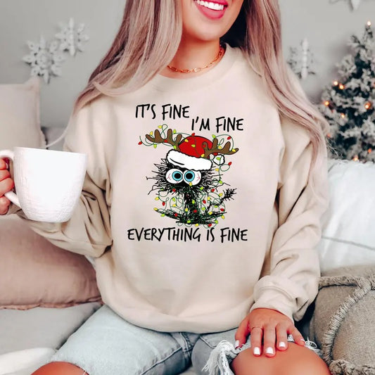 It is Fine, I am Fine Everything is Fine, Christmas Cat Shirt, Meowy Christmas Shirt, Black Cat Sweatshirt, Merry...