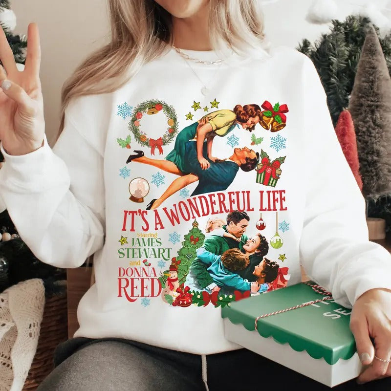 It's A Wonderful Life Shirt, Starring James Stewart And Donna Reed Shirt, Vintage Christmas Tshirt