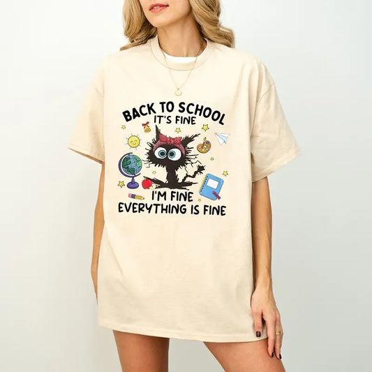 It's Fine I'm Fine Everything Is Fine Black Cat Teacher Shirt, Funny Kindergarten Teacher Shirt, Funny Teacher Gifts...