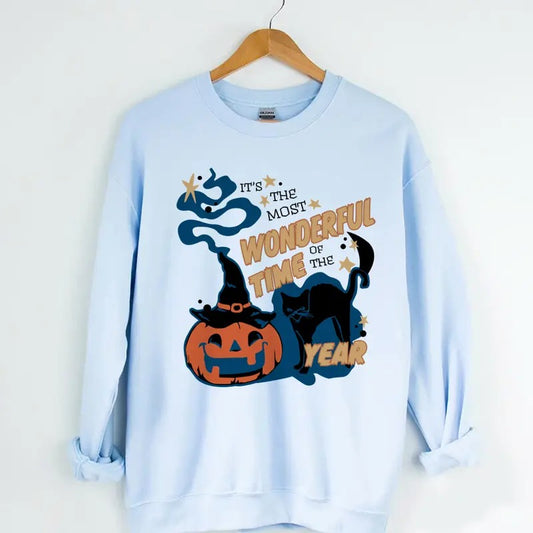 It's the Most Wonderful Time of the Year Sweatshirt, Vintage Black Cat Halloween Sweatshirt, Retro Halloween Pumpkin Sweatshirt, Halloween Apparel style 02